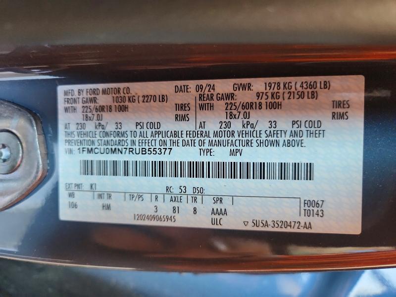 Aukcja sprzedaży 2024 Ford Escape, vin: 1FMCU0MN7RUB55377, numer aukcji: 57691336