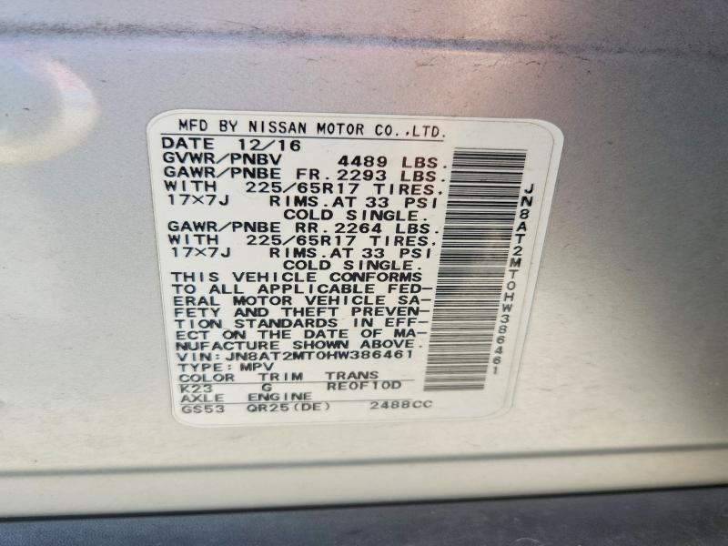 Продажа на аукционе авто 2017 Nissan Rogue, vin: JN8AT2MT0HW386461, номер лота: 60080136