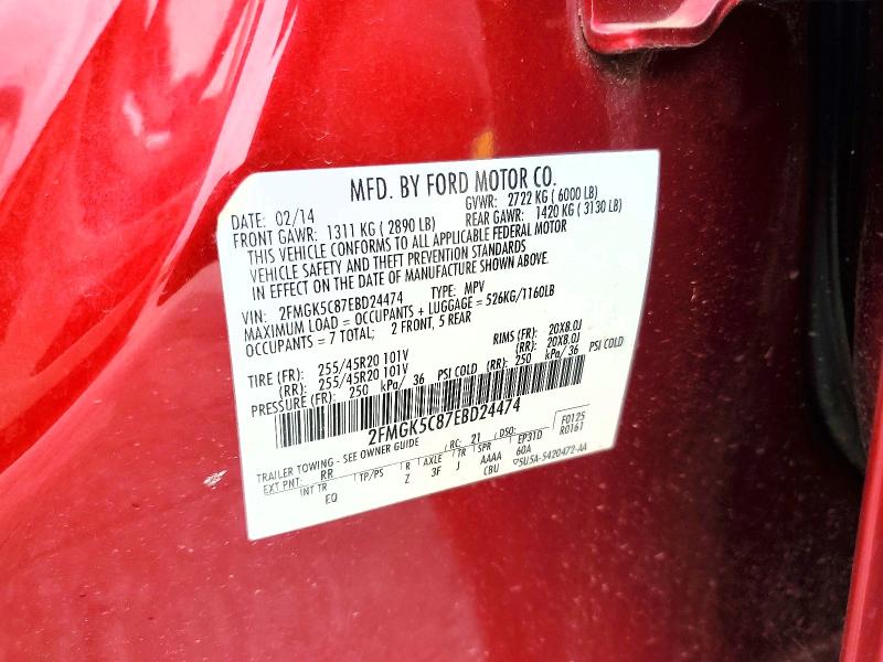 2014 Ford Flex მანქანა იყიდება აუქციონზე, vin: 2FMGK5C87EBD24474, აუქციონის ნომერი: 61591126