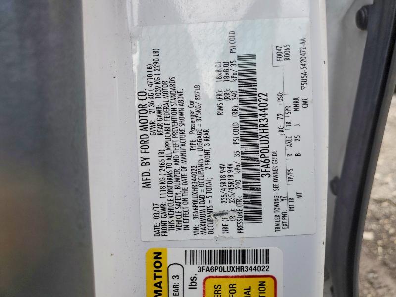 60261086 :رقم المزاد ، 3FA6P0LUXHR344022 vin ، 2017 Ford Fusion مزاد بيع