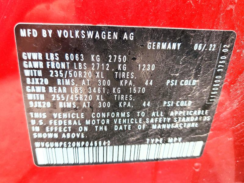 Aukcja sprzedaży 2022 Volkswagen Id.4, vin: WVGUNPE20NP045942, numer aukcji: 62670396
