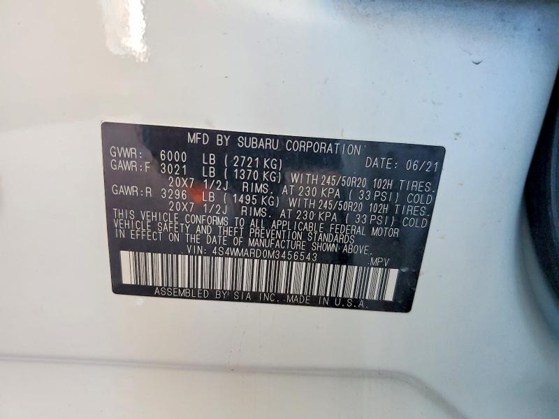 2021 Subaru Ascent მანქანა იყიდება აუქციონზე, vin: 4S4WMARD0M3456543, აუქციონის ნომერი: 63380816