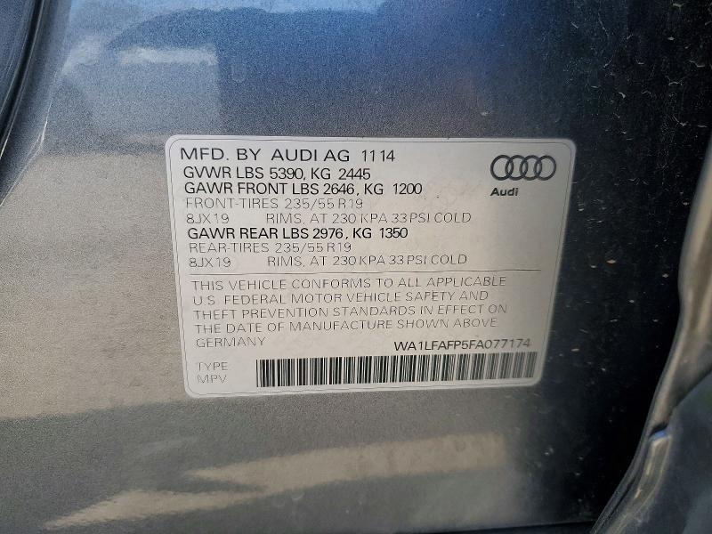 Aukcja sprzedaży 2015 Audi Q5, vin: WA1LFAFP5FA077174, numer aukcji: 61009016
