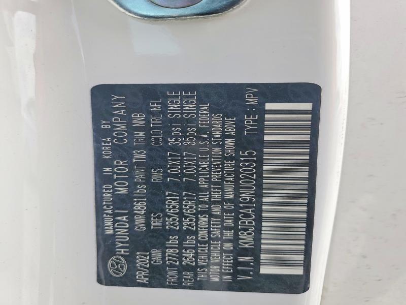 2022 Hyundai Tucson მანქანა იყიდება აუქციონზე, vin: KM8JBCA19NU020315, აუქციონის ნომერი: 60984206