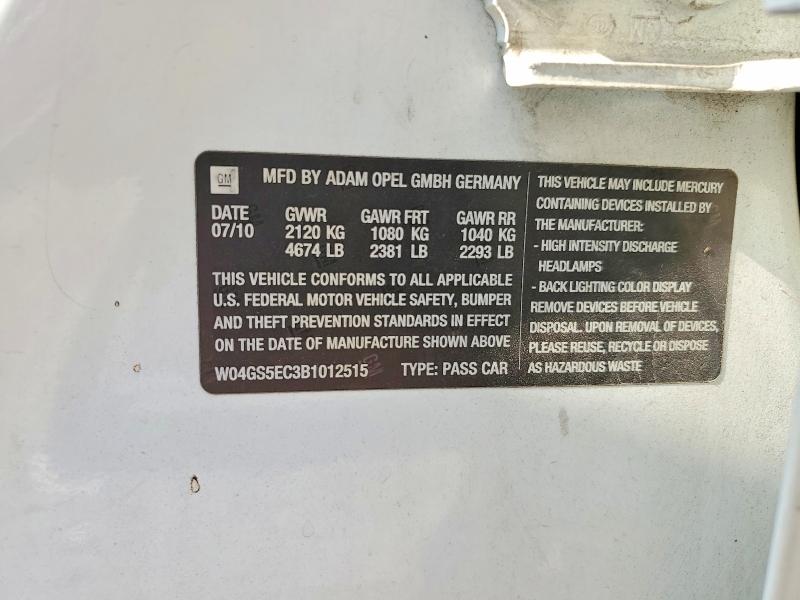 Продаж на аукціоні авто 2011 Buick Regal, vin: W04GS5EC3B1012515, номер лоту: 60324806