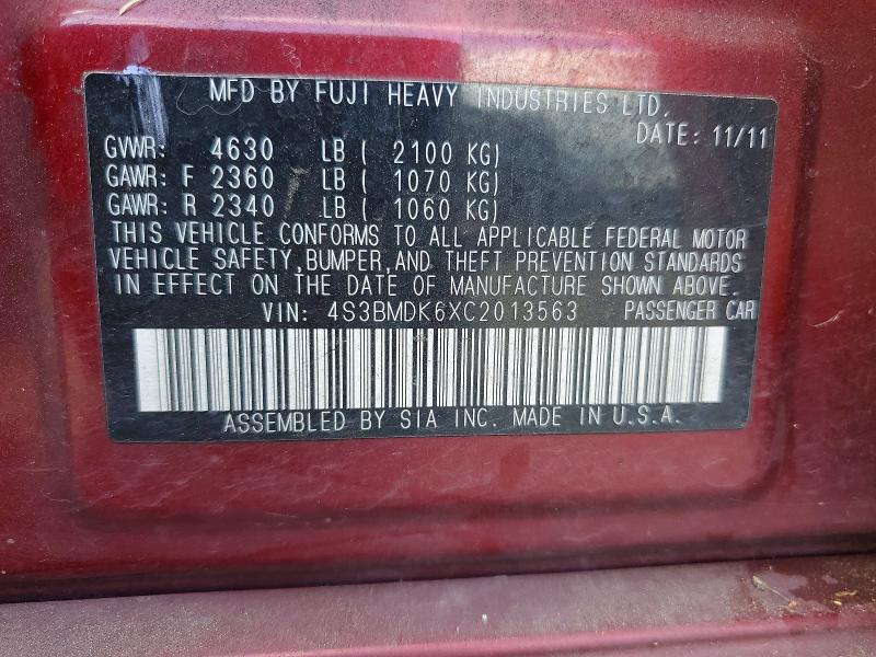 Aukcja sprzedaży 2012 Subaru Legacy, vin: 4S3BMDK6XC2013563, numer aukcji: 59668236