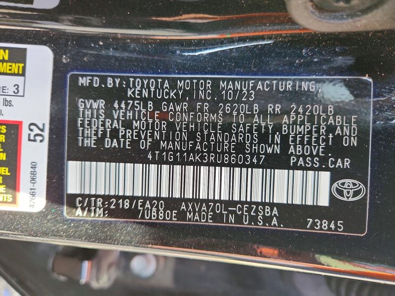 Aukcja sprzedaży 2024 Toyota Camry, vin: 4T1G11AK3RU860347, numer aukcji: 59820466