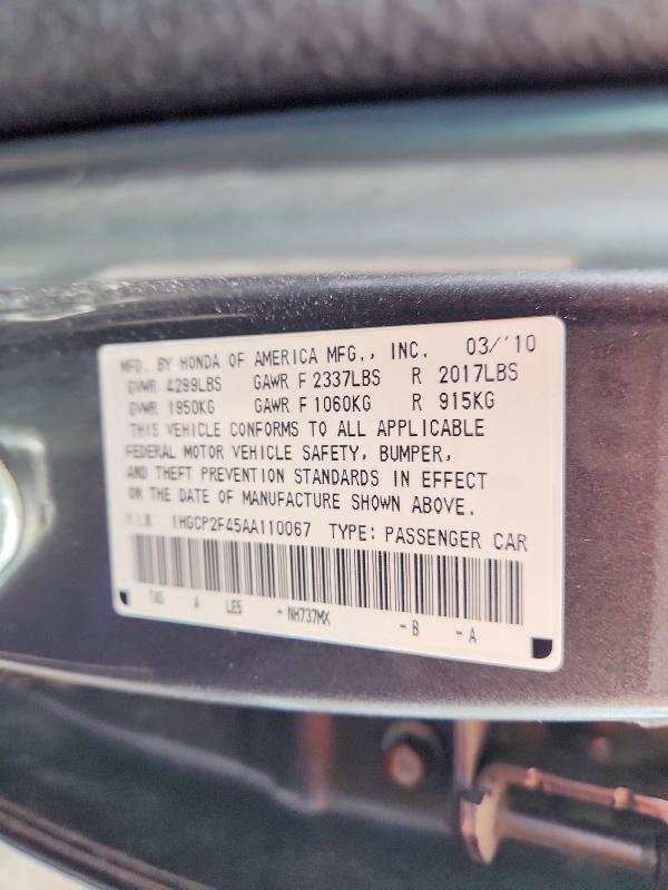 Продажа на аукционе авто 2010 Honda Accord, vin: 1HGCP2F45AA110067, номер лота: 59260296