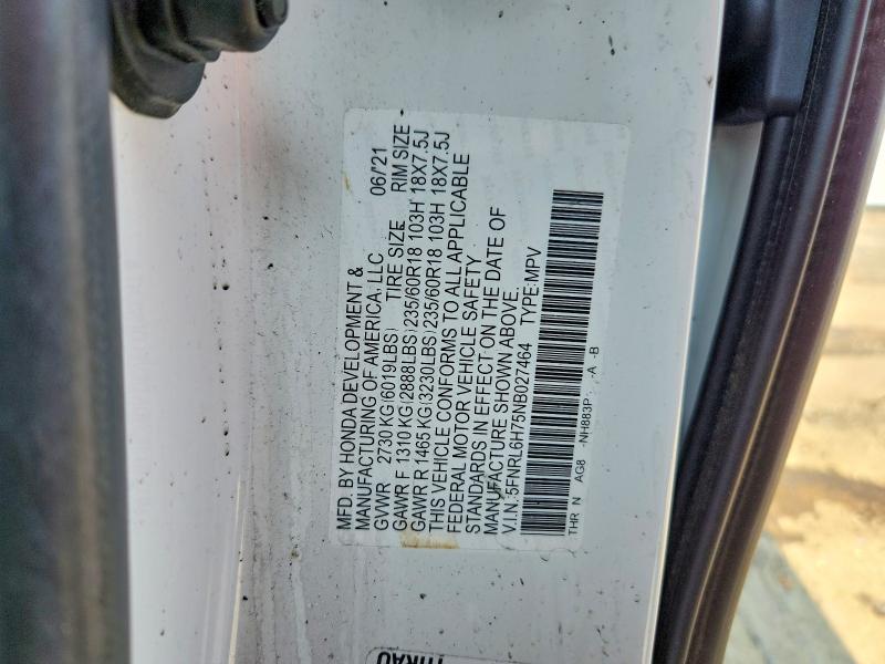 60801806 :رقم المزاد ، 5FNRL6H75NB027464 vin ، 2022 Honda Odyssey مزاد بيع