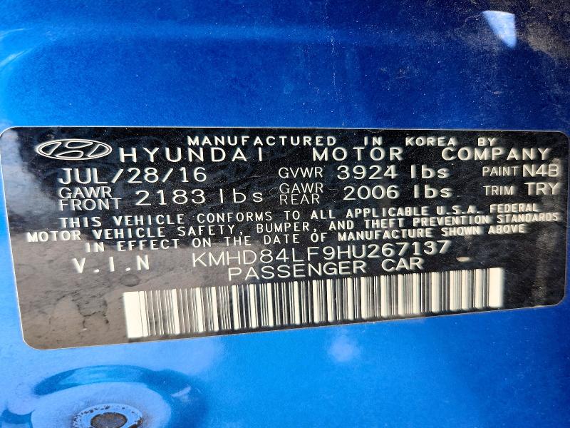 2017 Hyundai Elantra მანქანა იყიდება აუქციონზე, vin: KMHD84LF9HU267137, აუქციონის ნომერი: 61249706