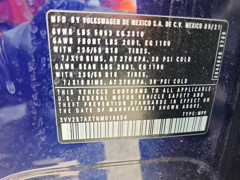 Продаж на аукціоні авто 2022 Volkswagen Tiguan, vin: 3VV2B7AX7NM018654, номер лоту: 60581616
