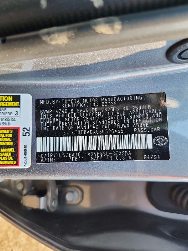Aukcja sprzedaży 2025 Toyota Camry, vin: 4T1DBADK0SU526455, numer aukcji: 60965246