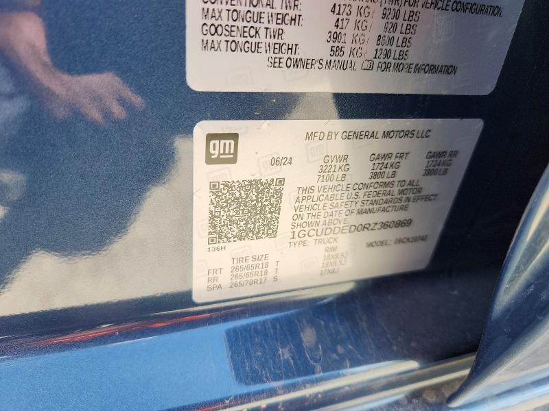 Продаж на аукціоні авто 2024 Chevrolet Silverado, vin: 1GCUDDED0RZ360869, номер лоту: 59881316
