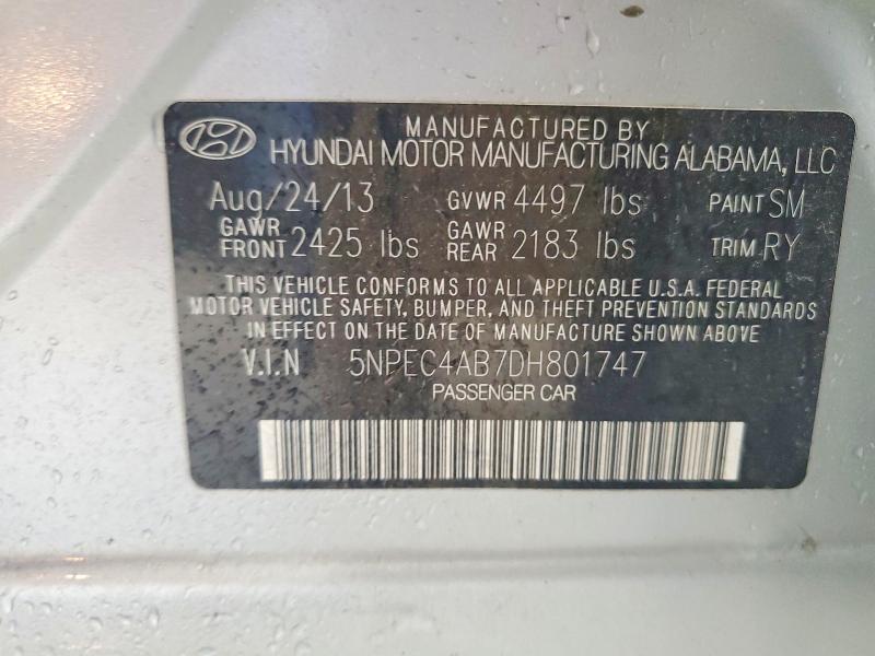 2013 Hyundai Sonata მანქანა იყიდება აუქციონზე, vin: 5NPEC4AB7DH801747, აუქციონის ნომერი: 60182386
