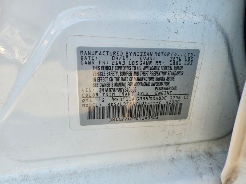 Auction sale of the 2019 Nissan Sentra, vin: 3N1AB7AP9KY340505, lot number: 62418146