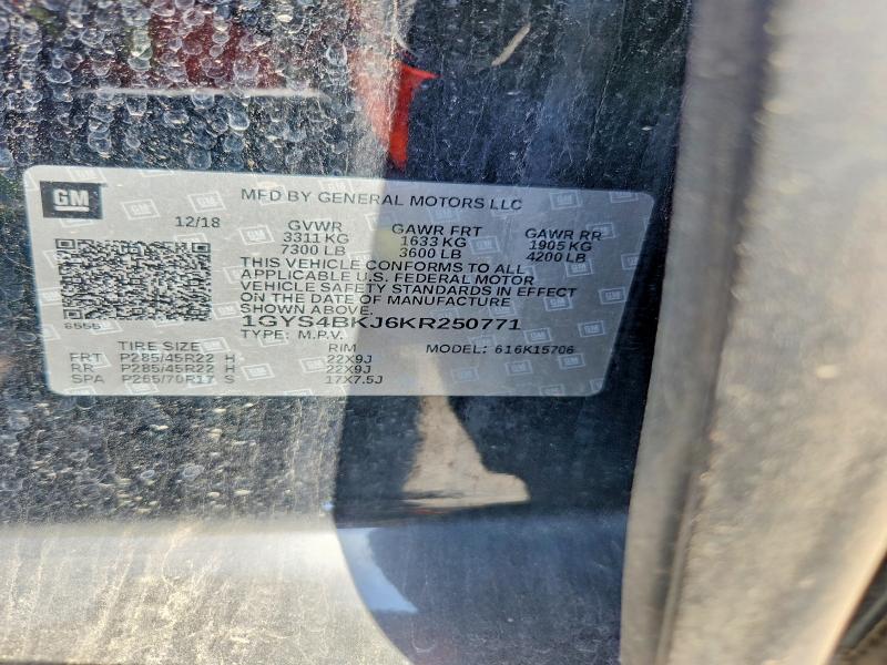 61594686 :رقم المزاد ، 1GYS4BKJ6KR250771 vin ، 2019 Cadillac Escalade مزاد بيع