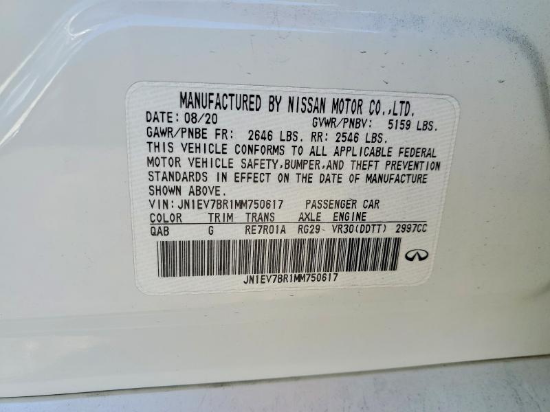 Продаж на аукціоні авто 2021 Infiniti Q50, vin: JN1EV7BR1MM750617, номер лоту: 61483996