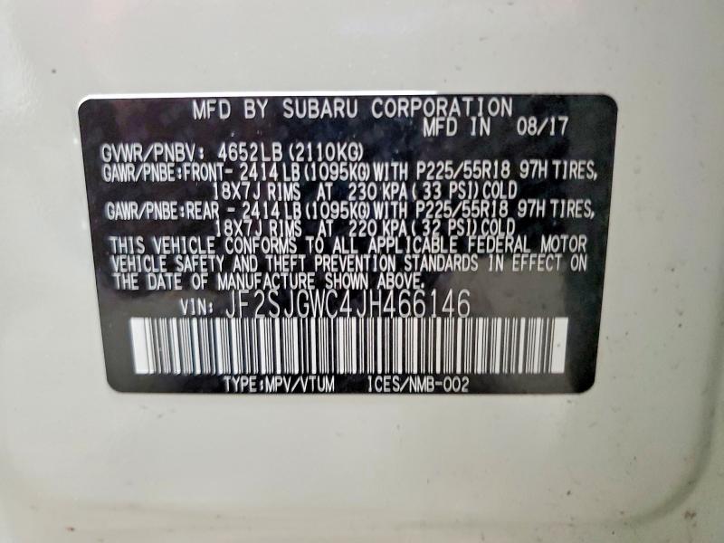 2018 Subaru Forester მანქანა იყიდება აუქციონზე, vin: JF2SJGWC4JH466146, აუქციონის ნომერი: 61875136