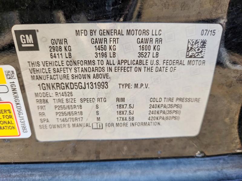 Aukcja sprzedaży 2016 Chevrolet Traverse, vin: 1GNKRGKD5GJ131993, numer aukcji: 60275596