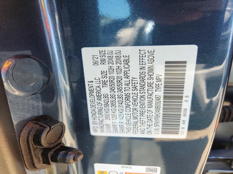 Продаж на аукціоні авто 2021 Honda Pilot, vin: 5FNYF6H24MB092487, номер лоту: 60880836