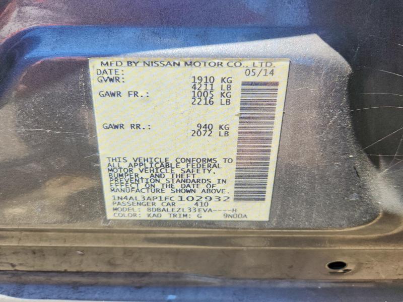 59738676 :رقم المزاد ، 1N4AL3AP1FC102932 vin ، 2015 Nissan Altima مزاد بيع