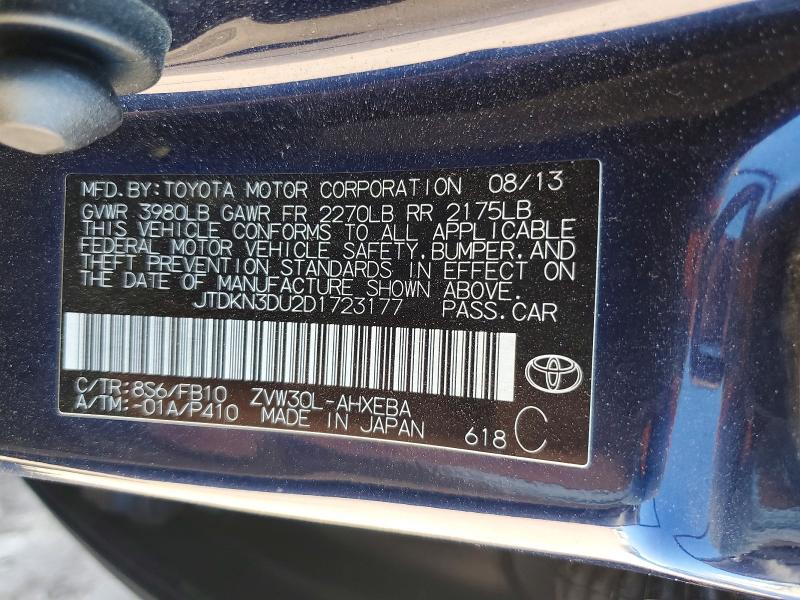 Aukcja sprzedaży 2013 Toyota Prius, vin: JTDKN3DU2D1723177, numer aukcji: 59956436