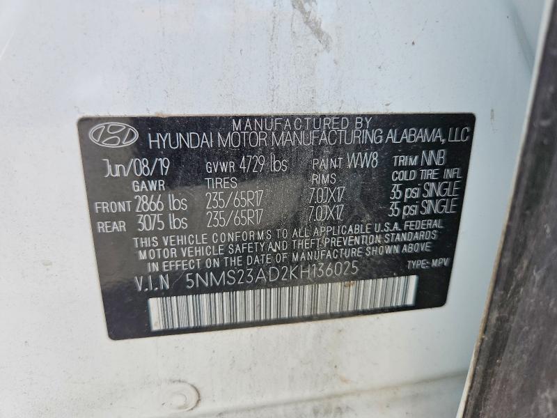 Aukcja sprzedaży 2019 Hyundai Santa Fe, vin: 5NMS23AD2KH136025, numer aukcji: 58770086