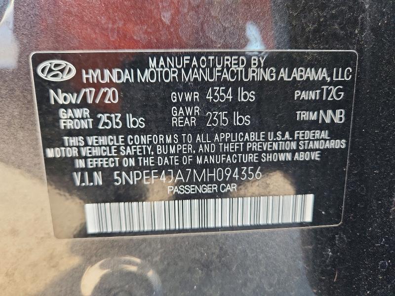 Aukcja sprzedaży 2021 Hyundai Sonata, vin: 5NPEF4JA7MH094356, numer aukcji: 62207826