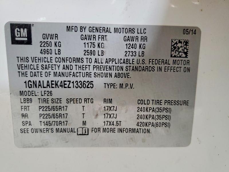 Продажа на аукционе авто 2014 Chevrolet Equinox, vin: 1GNALAEK4EZ133625, номер лота: 61491296