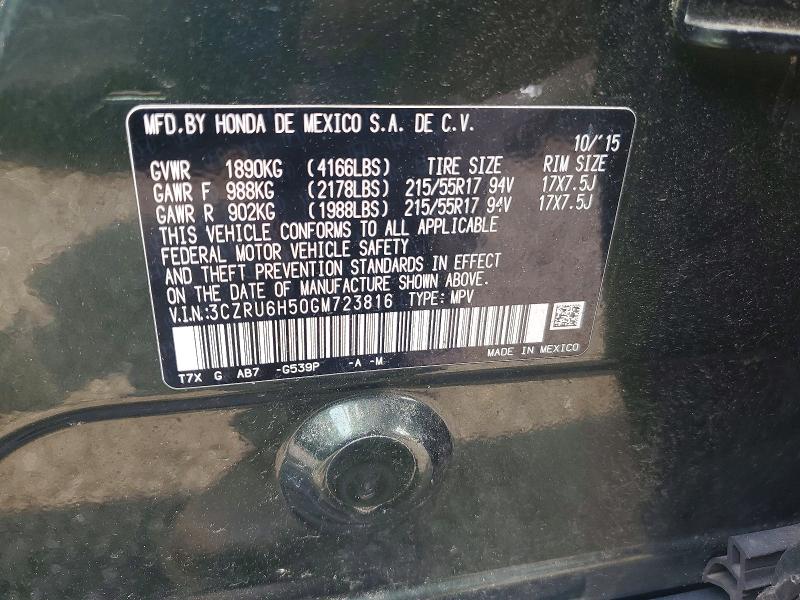 Aukcja sprzedaży 2016 Honda Hr-v, vin: 3CZRU6H50GM723816, numer aukcji: 62603116