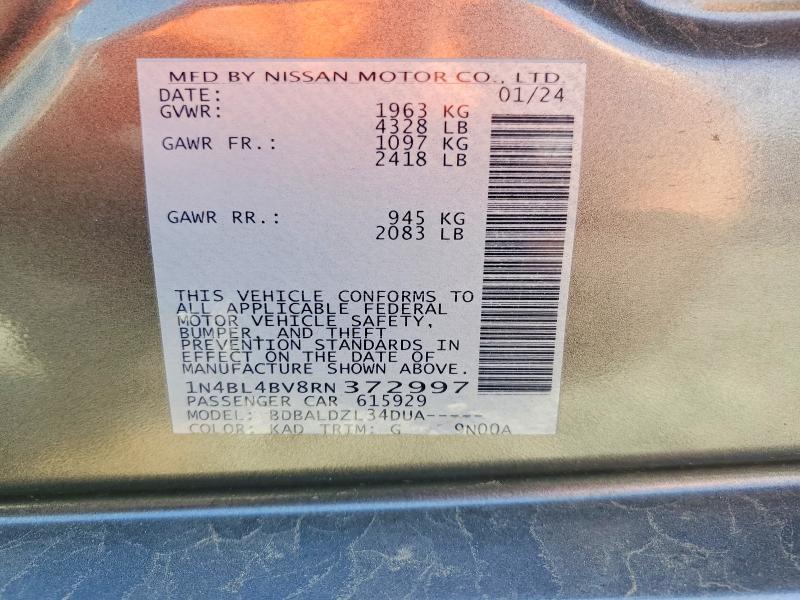 2024 Nissan Altima მანქანა იყიდება აუქციონზე, vin: 1N4BL4BV8RN372997, აუქციონის ნომერი: 58982816