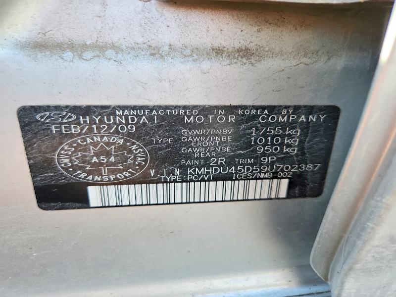 62306356 :رقم المزاد ، KMHDU45D59U702387 vin ، 2009 Hyundai Elantra مزاد بيع
