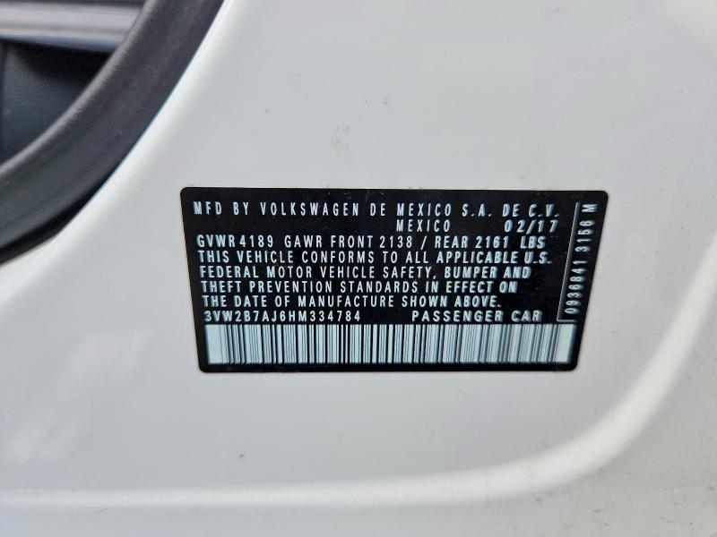 Продажа на аукционе авто 2017 Volkswagen Jetta, vin: 3VW2B7AJ6HM334784, номер лота: 58708826