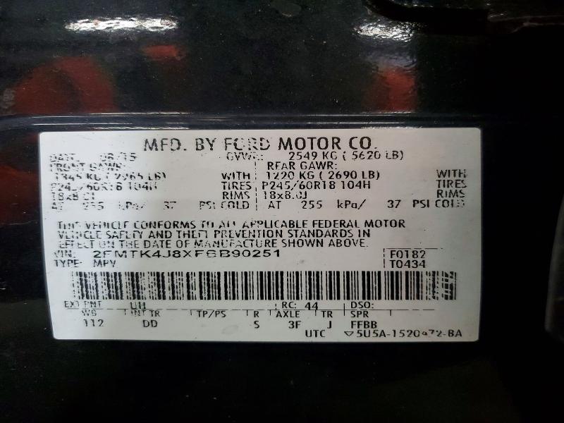 62816626 :رقم المزاد ، 2FMTK4J8XFBB90251 vin ، 2015 Ford Edge مزاد بيع