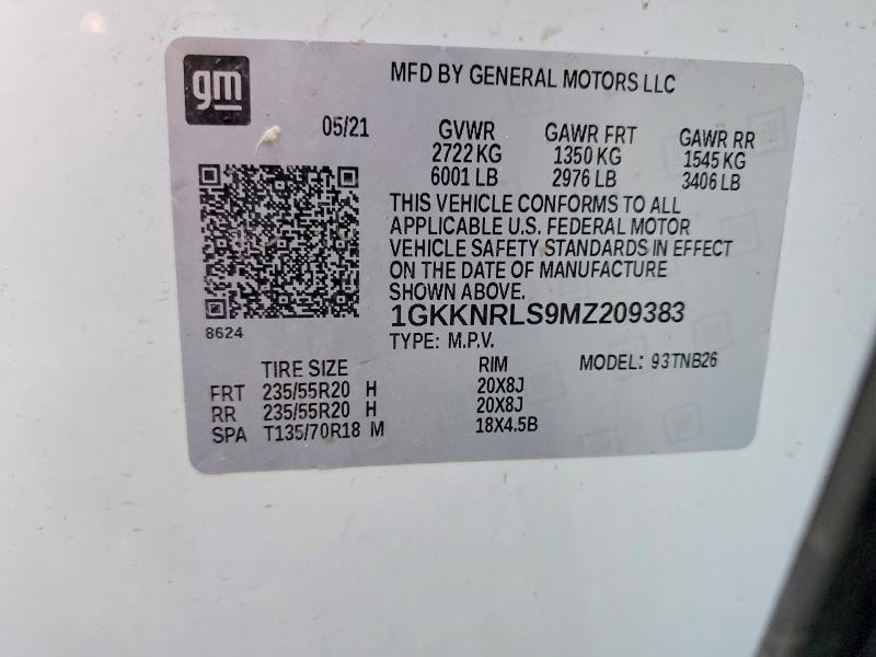 Aukcja sprzedaży 2021 Gmc Acadia, vin: 1GKKNRLS9MZ209383, numer aukcji: 55676556