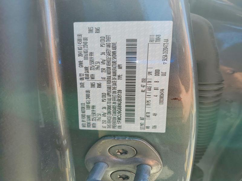 61929236 :رقم المزاد ، 1FMCU9G68NUB35139 vin ، 2022 Ford Escape مزاد بيع