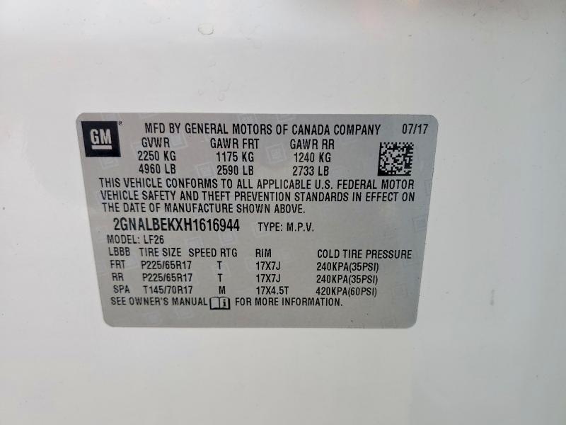 Продажа на аукционе авто 2017 Chevrolet Equinox, vin: 2GNALBEKXH1616944, номер лота: 60381256