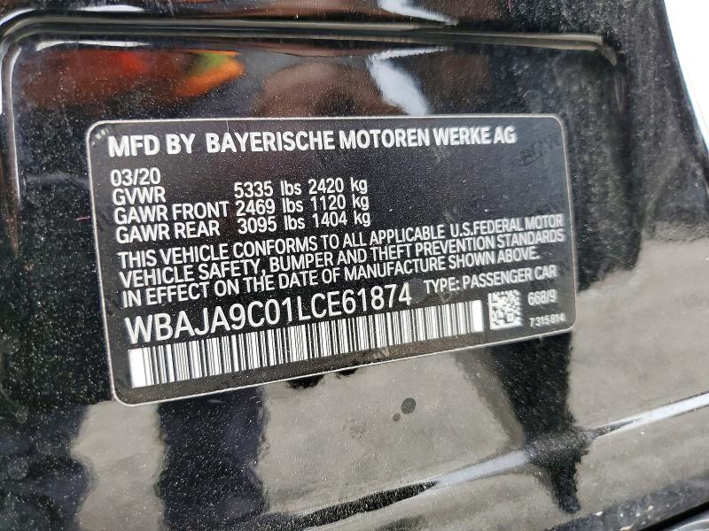 60817636 :رقم المزاد ، WBAJA9C01LCE61874 vin ، 2020 Bmw 530e مزاد بيع