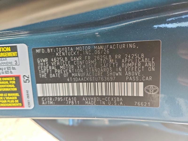 2026 Toyota Camry მანქანა იყიდება აუქციონზე, vin: 4T1DAACK6TU763697, აუქციონის ნომერი: 61425986