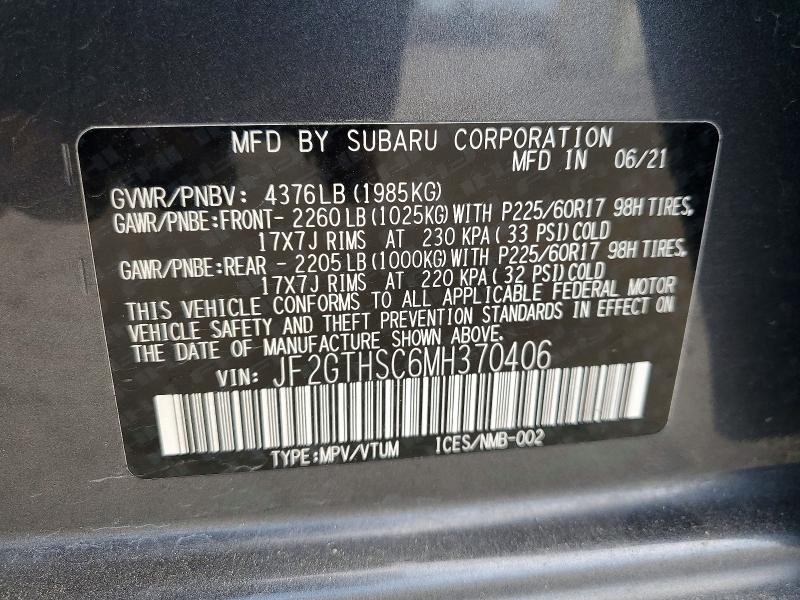 2021 Subaru Crosstrek მანქანა იყიდება აუქციონზე, vin: JF2GTHSC6MH370406, აუქციონის ნომერი: 60498216