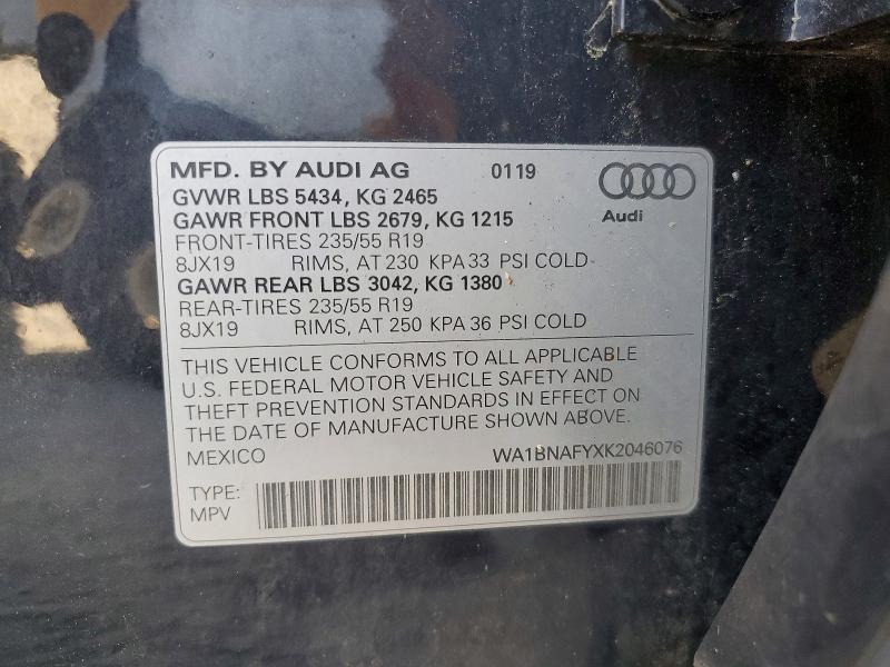 Aukcja sprzedaży 2019 Audi Q5, vin: WA1BNAFYXK2046076, numer aukcji: 58910176