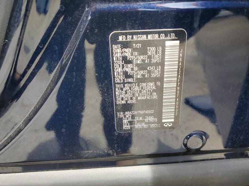 Продаж на аукціоні авто 2022 Infiniti Qx80, vin: JN8AZ2AF7N9740502, номер лоту: 61698796