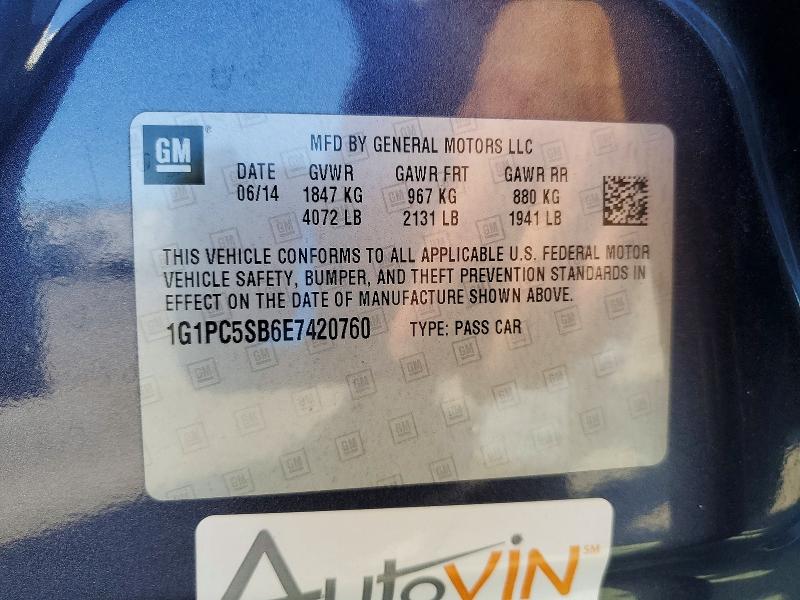 2014 Chevrolet Cruze მანქანა იყიდება აუქციონზე, vin: 1G1PC5SB6E7420760, აუქციონის ნომერი: 62134326