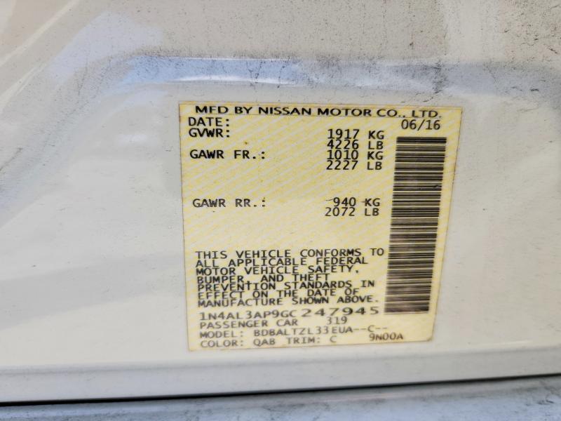 Продажа на аукционе авто 2016 Nissan Altima, vin: 1N4AL3AP9GC247945, номер лота: 61117396