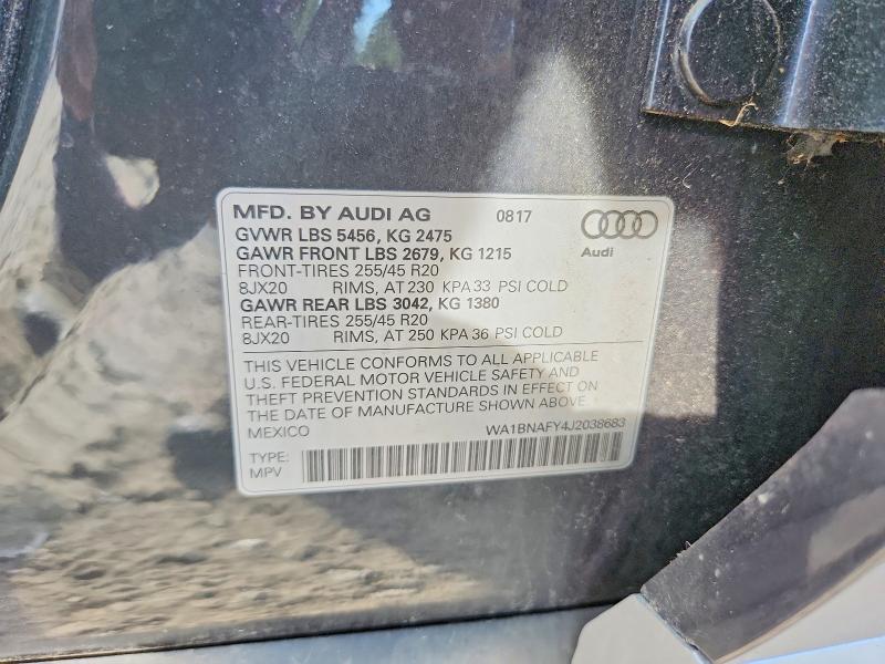 2018 Audi Q5 მანქანა იყიდება აუქციონზე, vin: WA1BNAFY4J2038683, აუქციონის ნომერი: 61675476