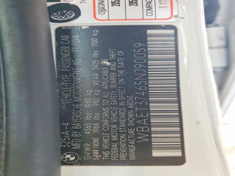 61082986 :رقم المزاد ، WBAET37465NJ90059 vin ، 2005 Bmw 325 مزاد بيع