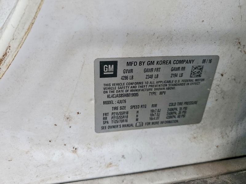 2017 Buick Encore მანქანა იყიდება აუქციონზე, vin: KL4CJASB5HB019085, აუქციონის ნომერი: 61548036