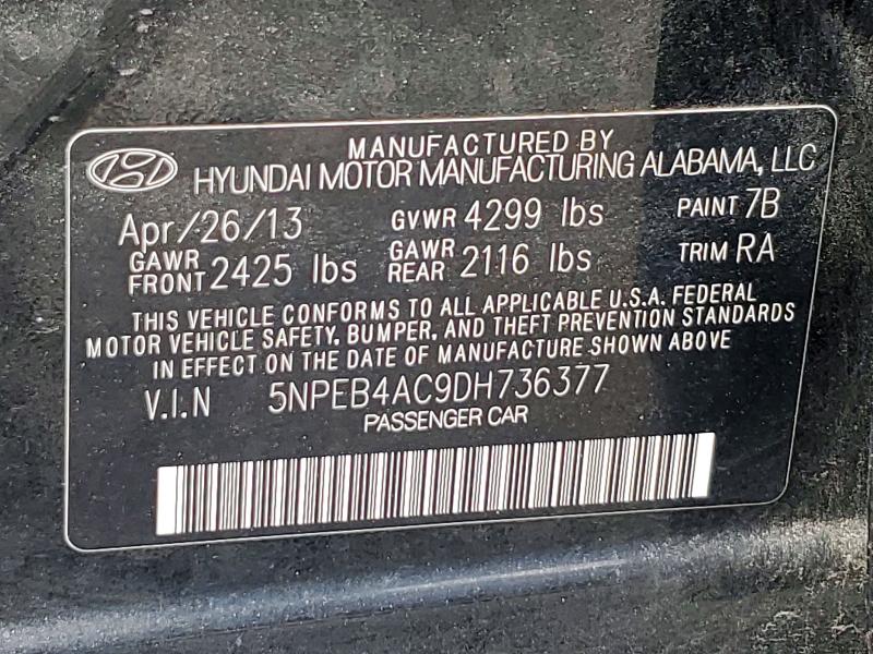 Aukcja sprzedaży 2013 Hyundai Sonata, vin: 5NPEB4AC9DH736377, numer aukcji: 62360206
