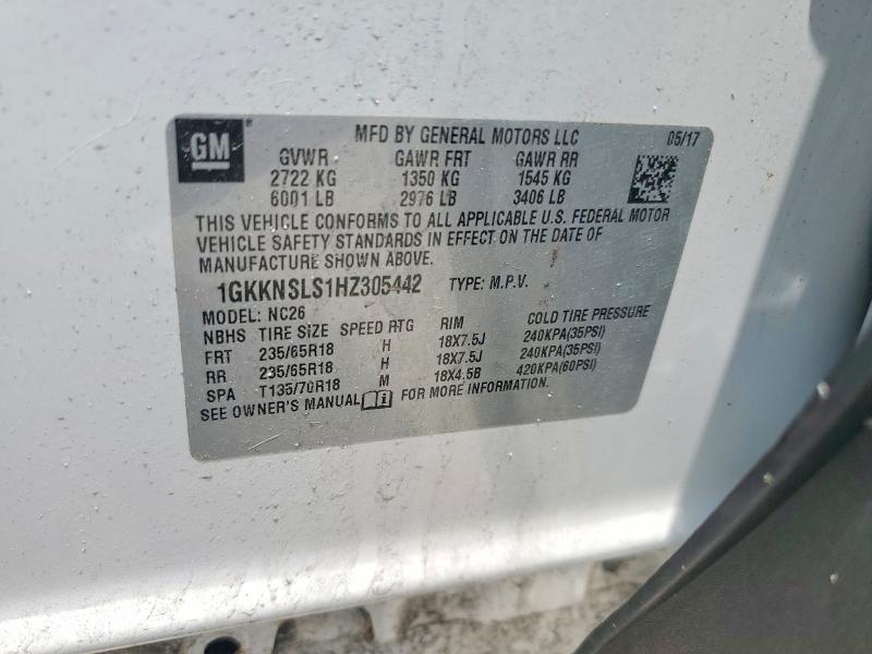 Aukcja sprzedaży 2017 Gmc Acadia, vin: 1GKKNSLS1HZ305442, numer aukcji: 60317556