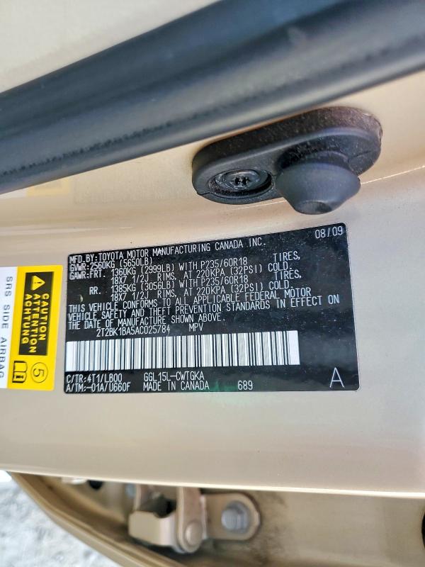 61588986 :رقم المزاد ، 2T2BK1BA5AC025784 vin ، 2010 Lexus Rx مزاد بيع